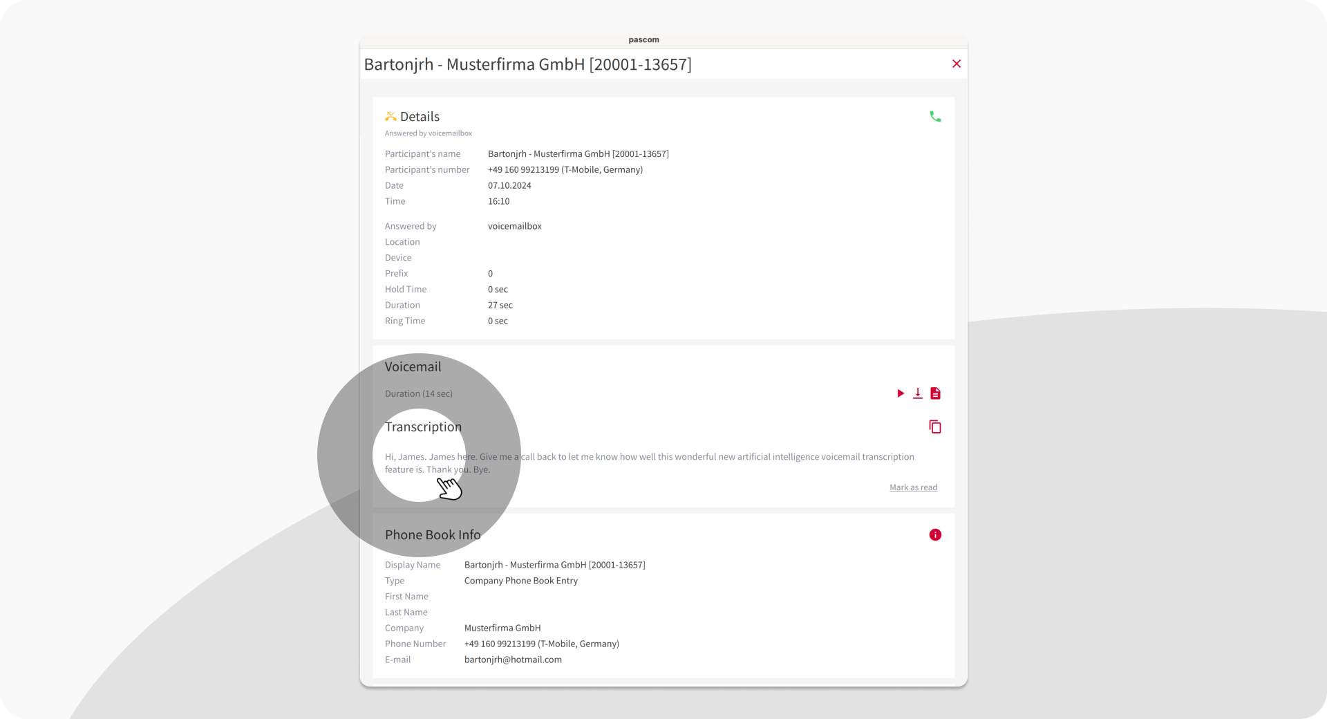 AI Transcription of Voicemails